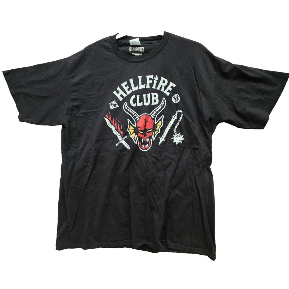 Official Netflix Stranger Things Hellfire Club Men's XL Black Graphic T-Shirt